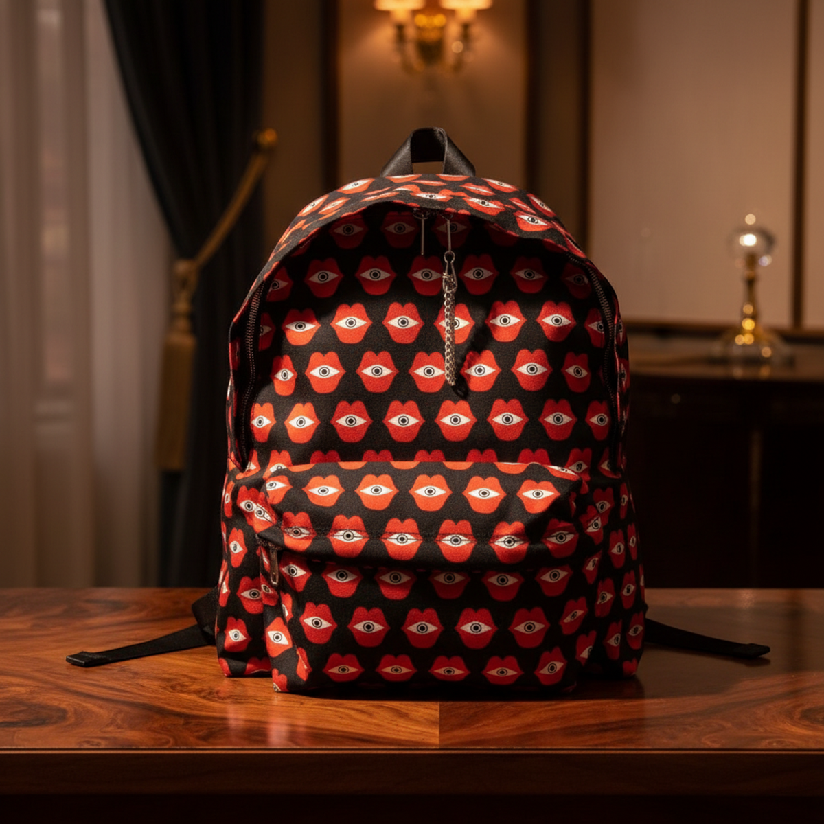 Celine TELEPATHIC LOVE PRINT 188382BP2.38BR Men,Women Nylon,Leather Backpack Black,Red Color