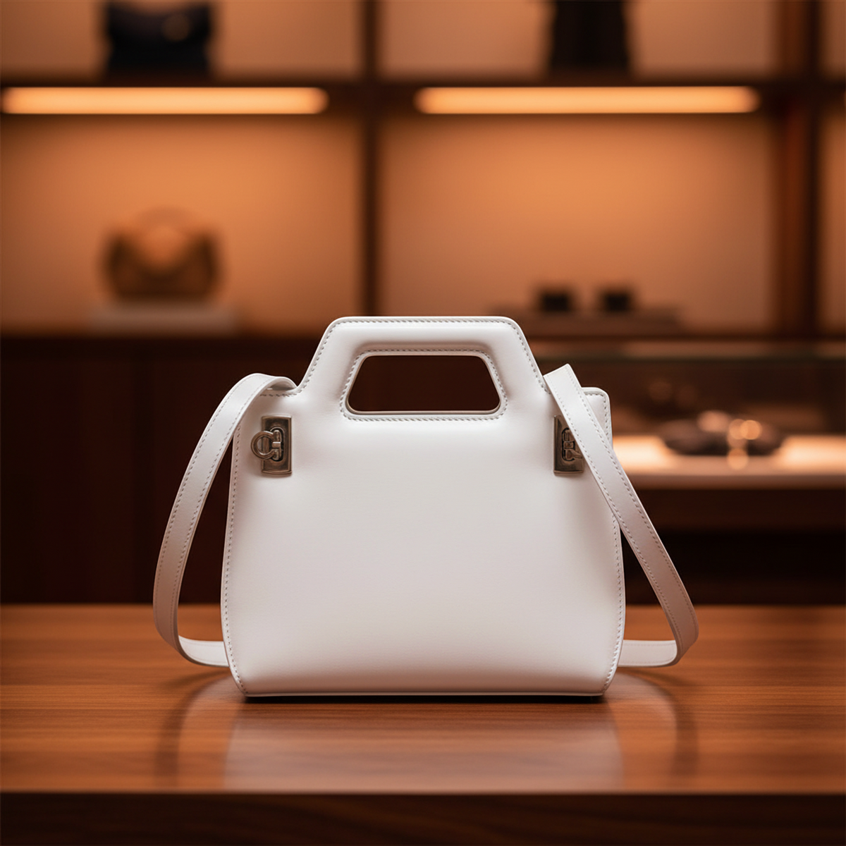 Salvatore Ferragamo Gancini Wanda AU-21 3485 Women's Leather Handbag,Shoulder Bag White