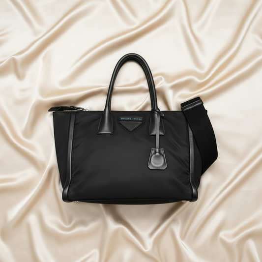 Prada Concept 1BA183 Women's Leather,Nylon Shoulder Bag,Tote Bag Black