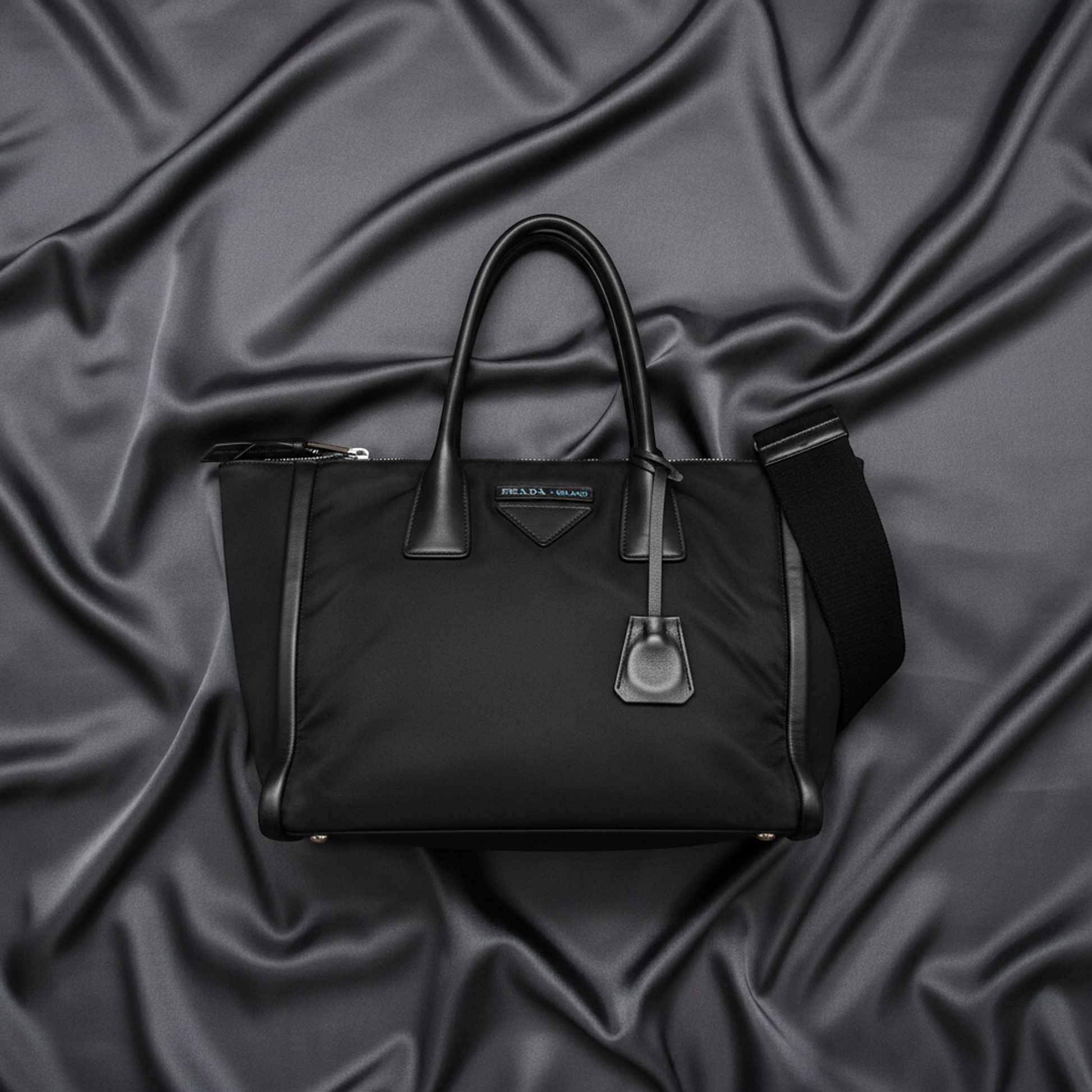 Prada Concept 1BA183 Women's Leather,Nylon Shoulder Bag,Tote Bag Black
