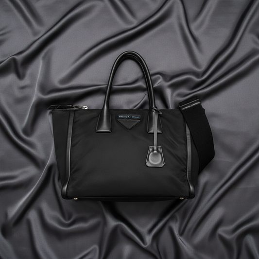 Prada Concept 1BA183 Women's Leather,Nylon Shoulder Bag,Tote Bag Black