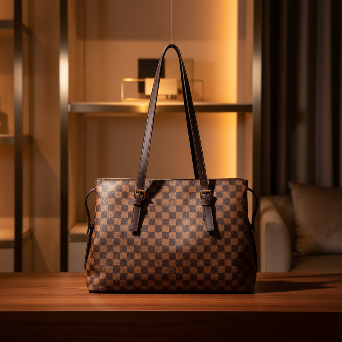 Louis Vuitton Damier Chelsea N51119 Women's Shoulder Bag Brown,Ebene