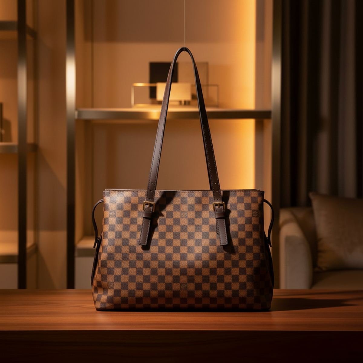 Louis Vuitton Damier Chelsea N51119 Women's Shoulder Bag Brown,Ebene