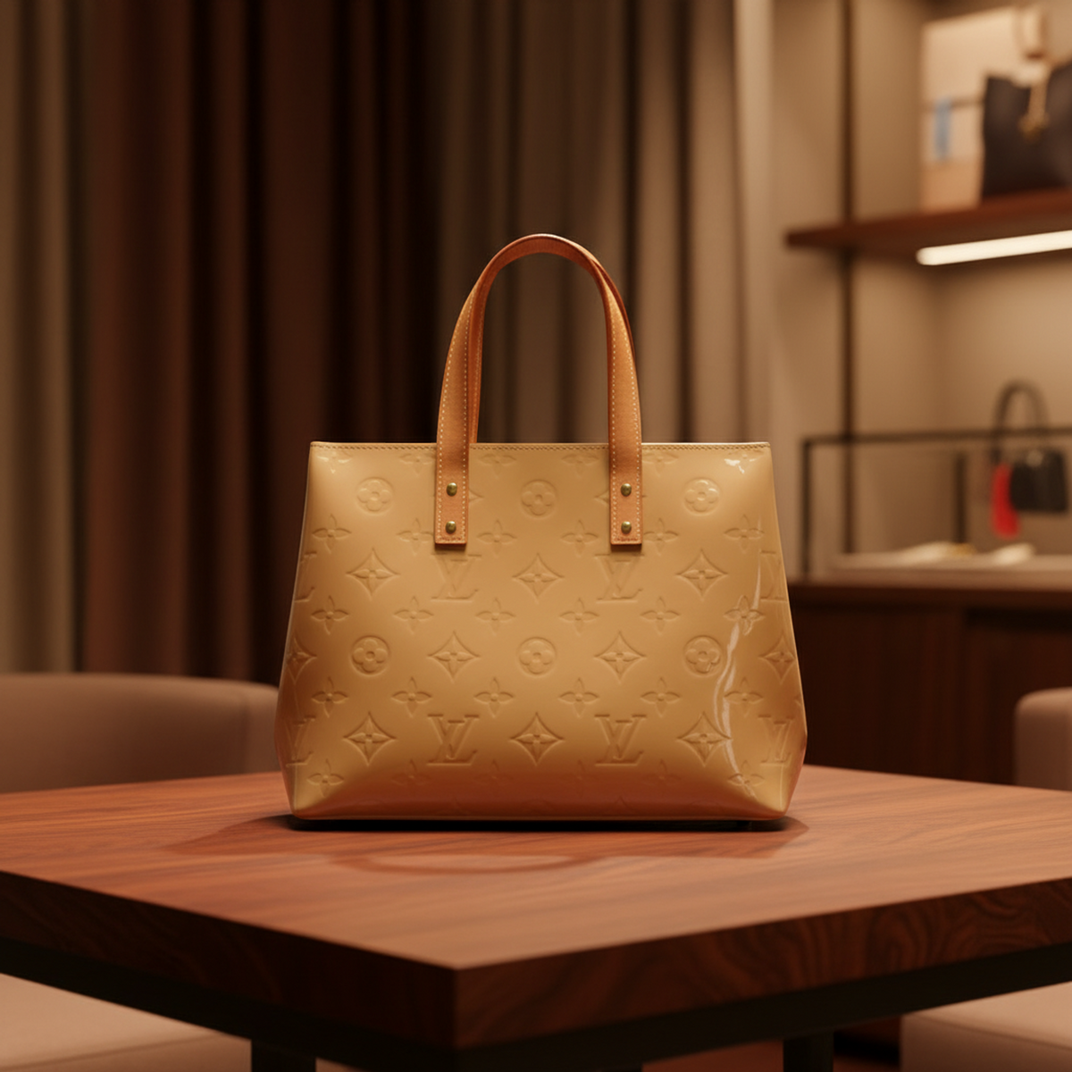 Louis Vuitton Monogram Vernis Reade PM M91334 Women's Handbag Noisette
