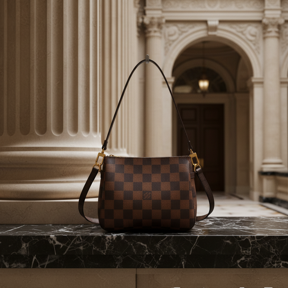 Louis Vuitton Damier Makeup Pouch N51982 Women's Handbag,Pouch Brown