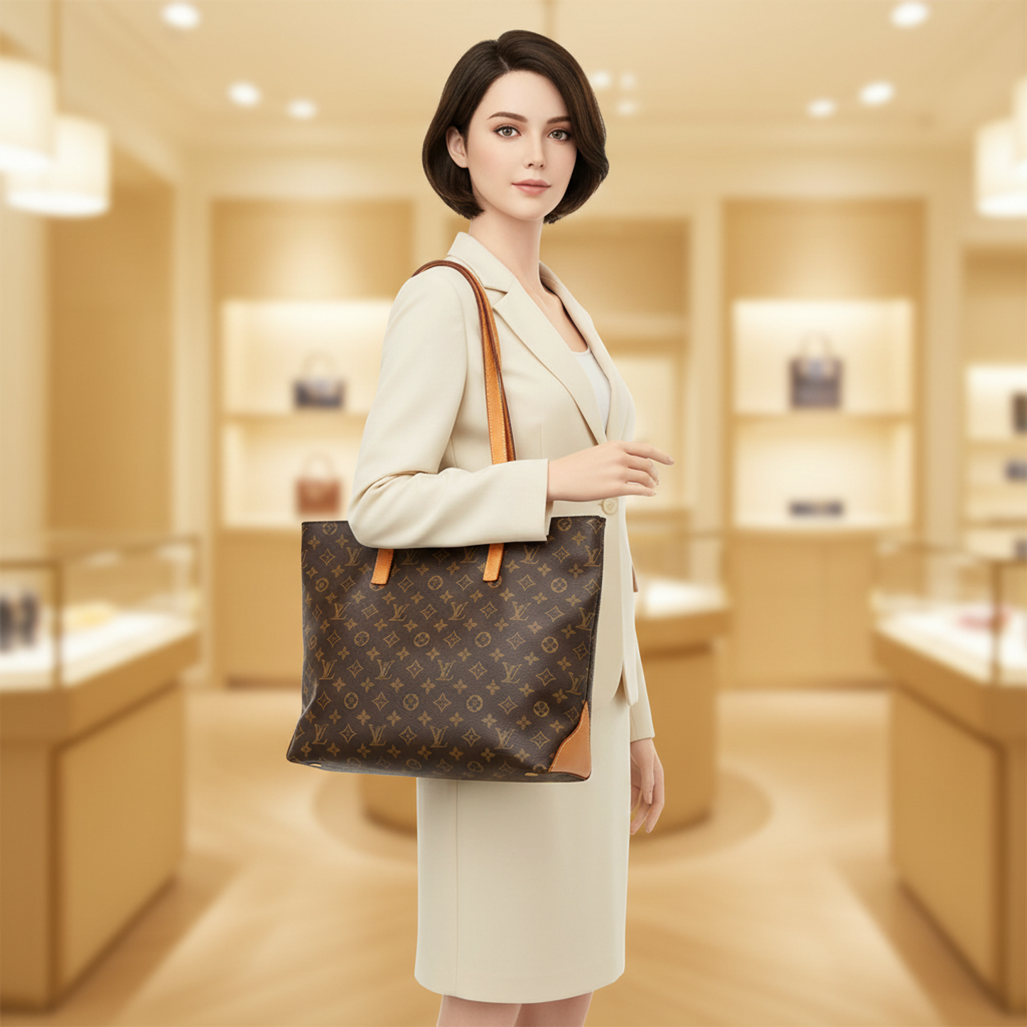 Louis Vuitton Monogram Cabas Mezzo M51151 Women's Men's Tote Bag Brown