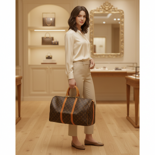 Louis Vuitton Monogram Keepall 50 M41426 Women,Men Boston Bag,Handbag Brown