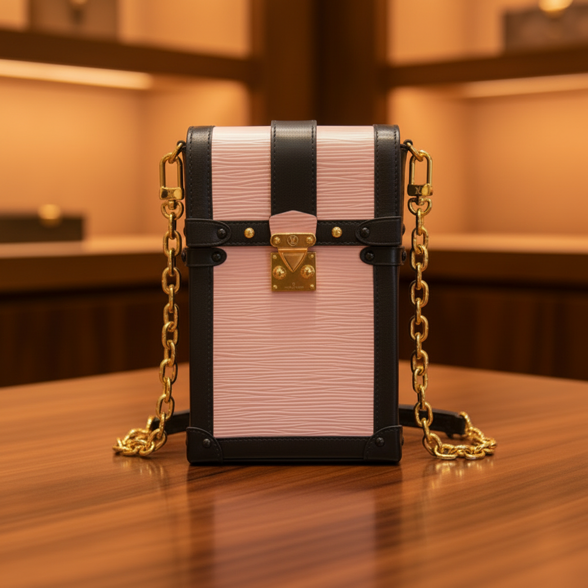 Louis Vuitton Epi Trunk Vertical M67872 Women's Shoulder Bag Black,Rose Ballerine