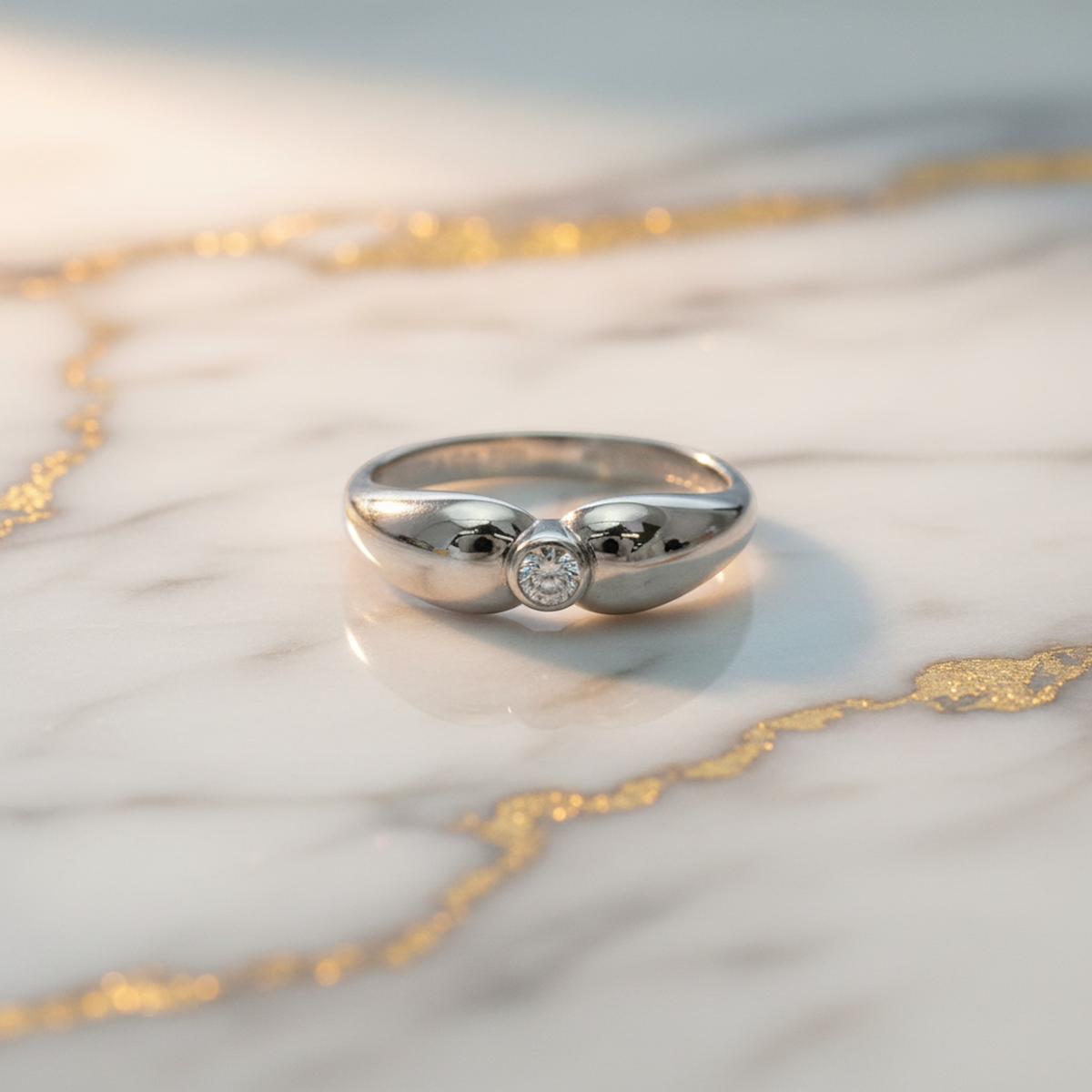 Tiffany Double Teardrop Ring With 1 Diamond Platinum Fashion Diamond Band Ring Silver
