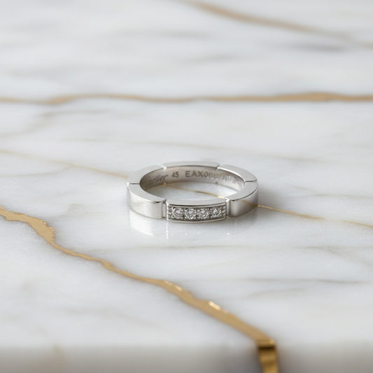 Cartier Maillon Panthère Ring With 4 Diamonds White Gold (18K) Fashion Diamond Band Ring Silver