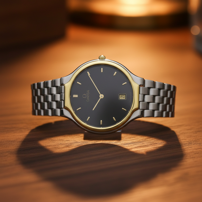 OMEGA De Ville Symbol K18 Gold Steel Quartz Mens Watch 196.0316 Polished