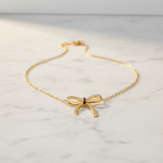 Tiffany Bow Ribbon Ruby Necklace Pink Gold (18K) Ruby Women,Men Fashion Necklace (Pink Gold)