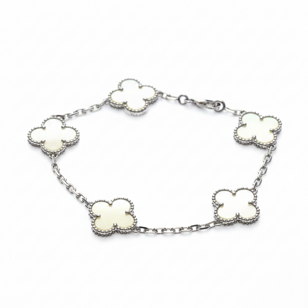 Van Cleef & Arpels Vintage Alhambra Bracelet White Gold (18K) Mother Of Pearl Charm Bracelet Silver