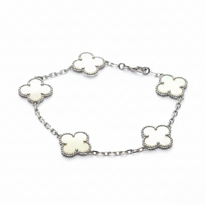 Van Cleef & Arpels Vintage Alhambra Bracelet White Gold (18K) Mother Of Pearl Charm Bracelet Silver