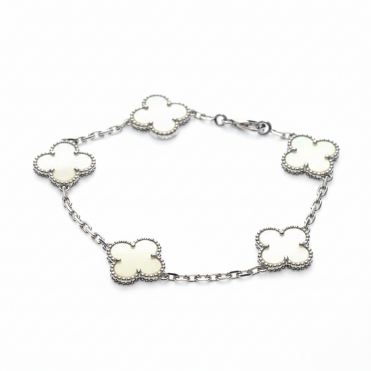 Van Cleef & Arpels Vintage Alhambra Bracelet White Gold (18K) Mother Of Pearl Charm Bracelet Silver