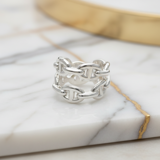 Hermes Chaine D'Ancre Enchainée Double Ring Silver 925 Fashion No Stone Band Ring Silver