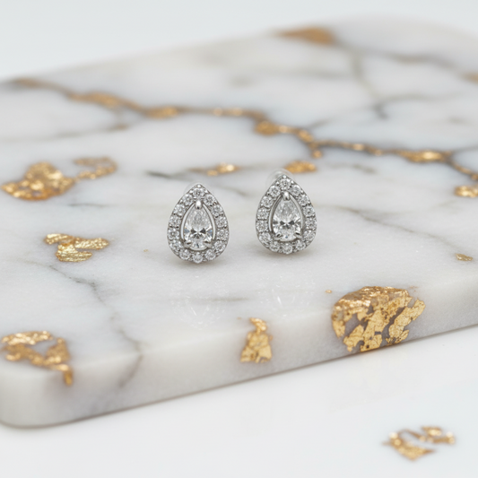 Ponte Vecchio Pear-shaped Diamond Earrings Diamond Platinum Stud Earrings Carat/0.16 Silver