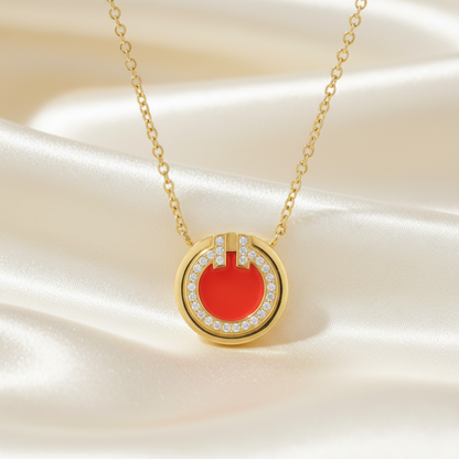 Tiffany T TWO Circle Mini Necklace Yellow Gold (18K) Diamond,Carnelian Men,Women Fashion Necklace (Gold)