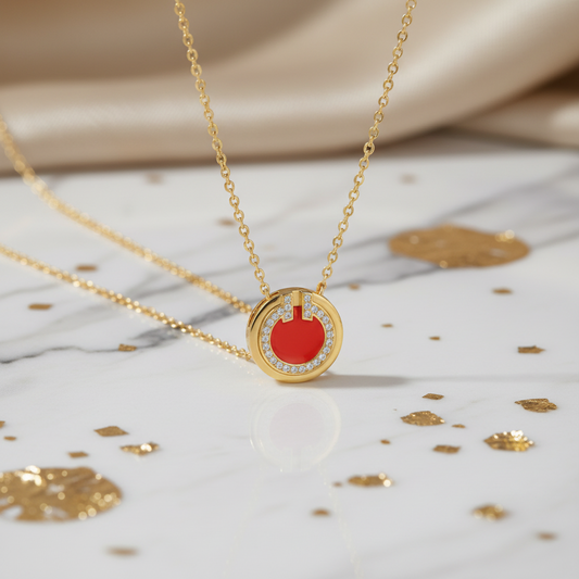 Tiffany T TWO Circle Mini Necklace Yellow Gold (18K) Diamond,Carnelian Men,Women Fashion Necklace (Gold)