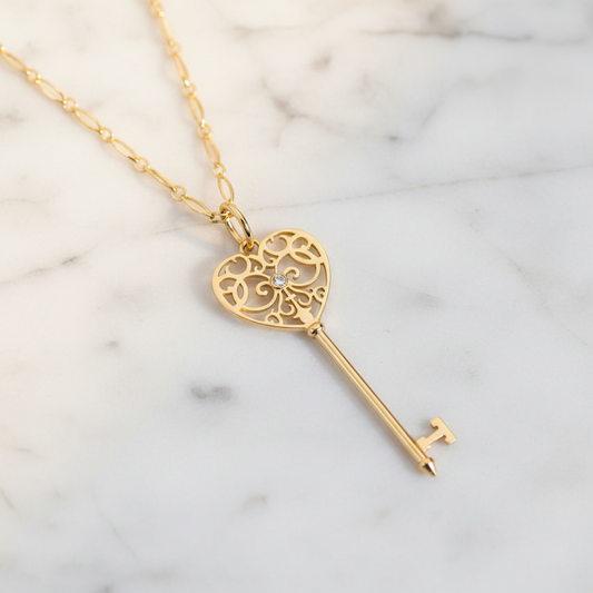 Tiffany Enchanted Heart Key Necklace Pink Gold (18K) Diamond Women,Men Fashion Necklace (Pink Gold)