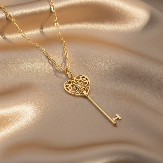 Tiffany Enchanted Heart Key Necklace Pink Gold (18K) Diamond Women,Men Fashion Necklace (Pink Gold)