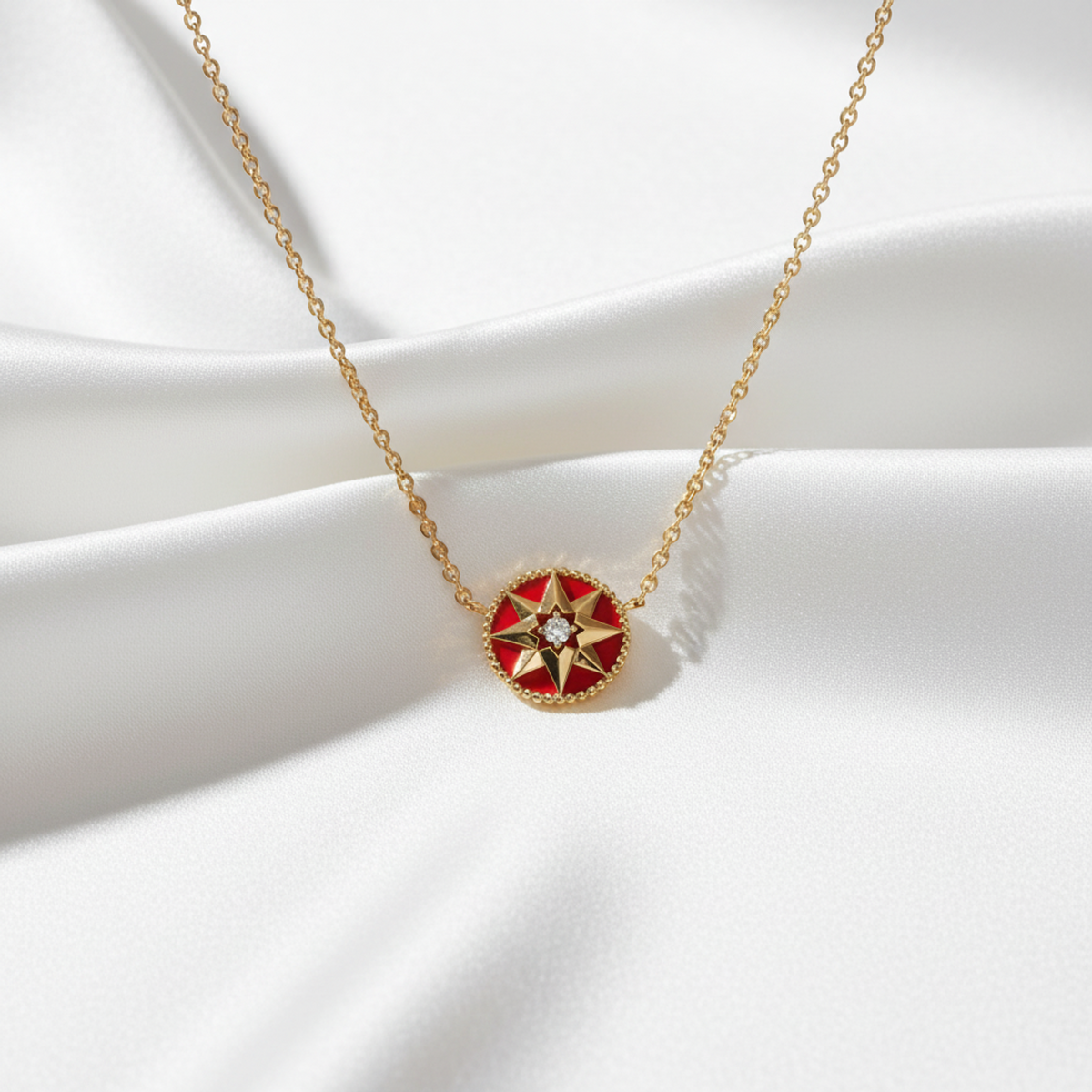Christian Dior Rose De Vent Necklace Pink Gold (18K) Diamond,Carnelian Women,Men Fashion Necklace (Pink Gold)