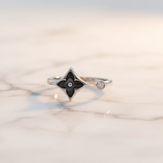 Louis Vuitton Star Blossom Ring White Gold (18K) Fashion Diamond,Mother Of Pearl Band Ring Silver