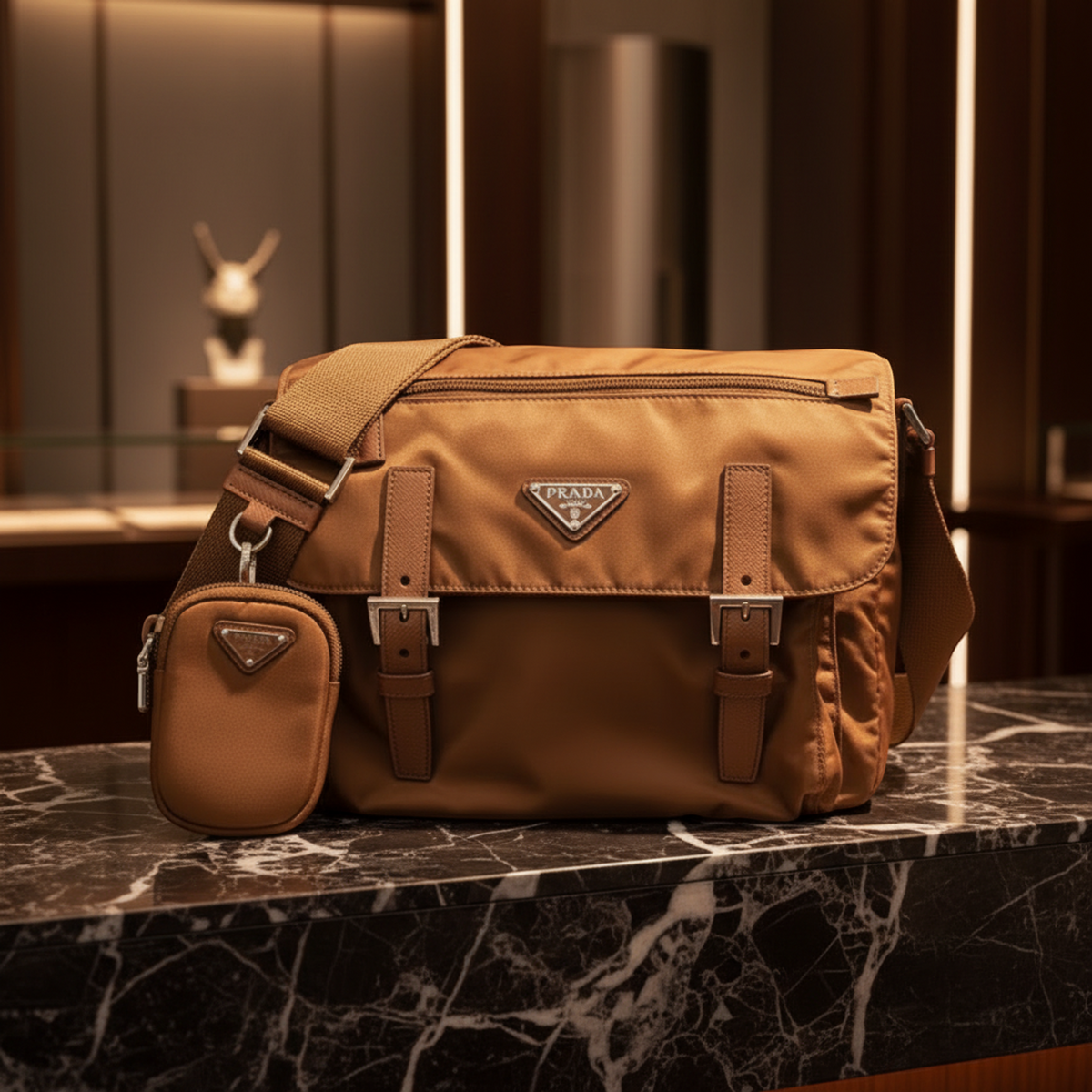 Prada Re-Nylon Crossbody Bag 1BD953 Men,Women Nylon,Leather Shoulder Bag Brown