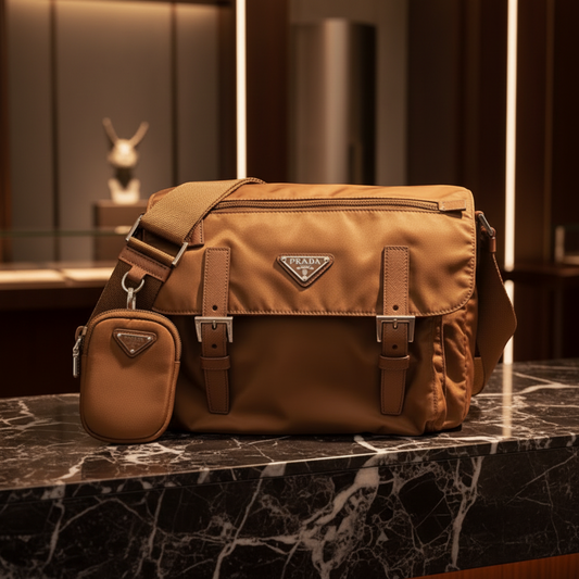 Prada Re-Nylon Crossbody Bag 1BD953 Men,Women Nylon,Leather Shoulder Bag Brown
