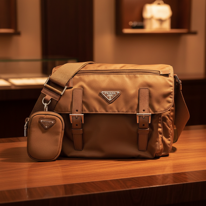 Prada Re-Nylon Crossbody Bag 1BD953 Men,Women Nylon,Leather Shoulder Bag Brown