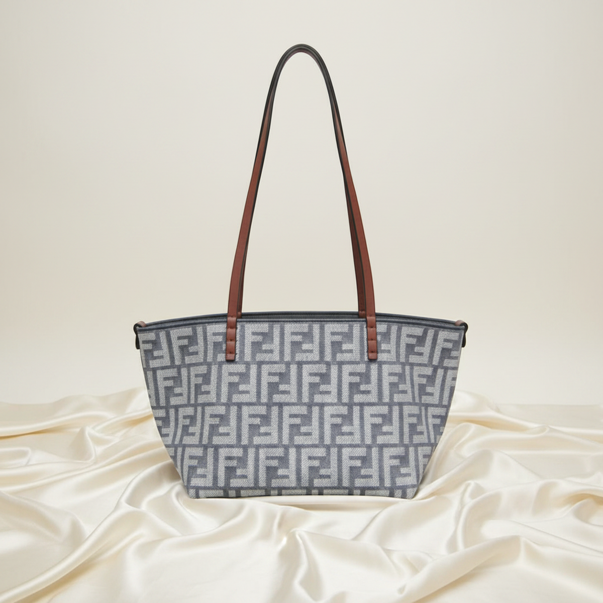 Fendi ROLL Small 8BH424 Reversible Women's Canvas,Leather Shoulder Bag,Tote Bag Brown,Gray