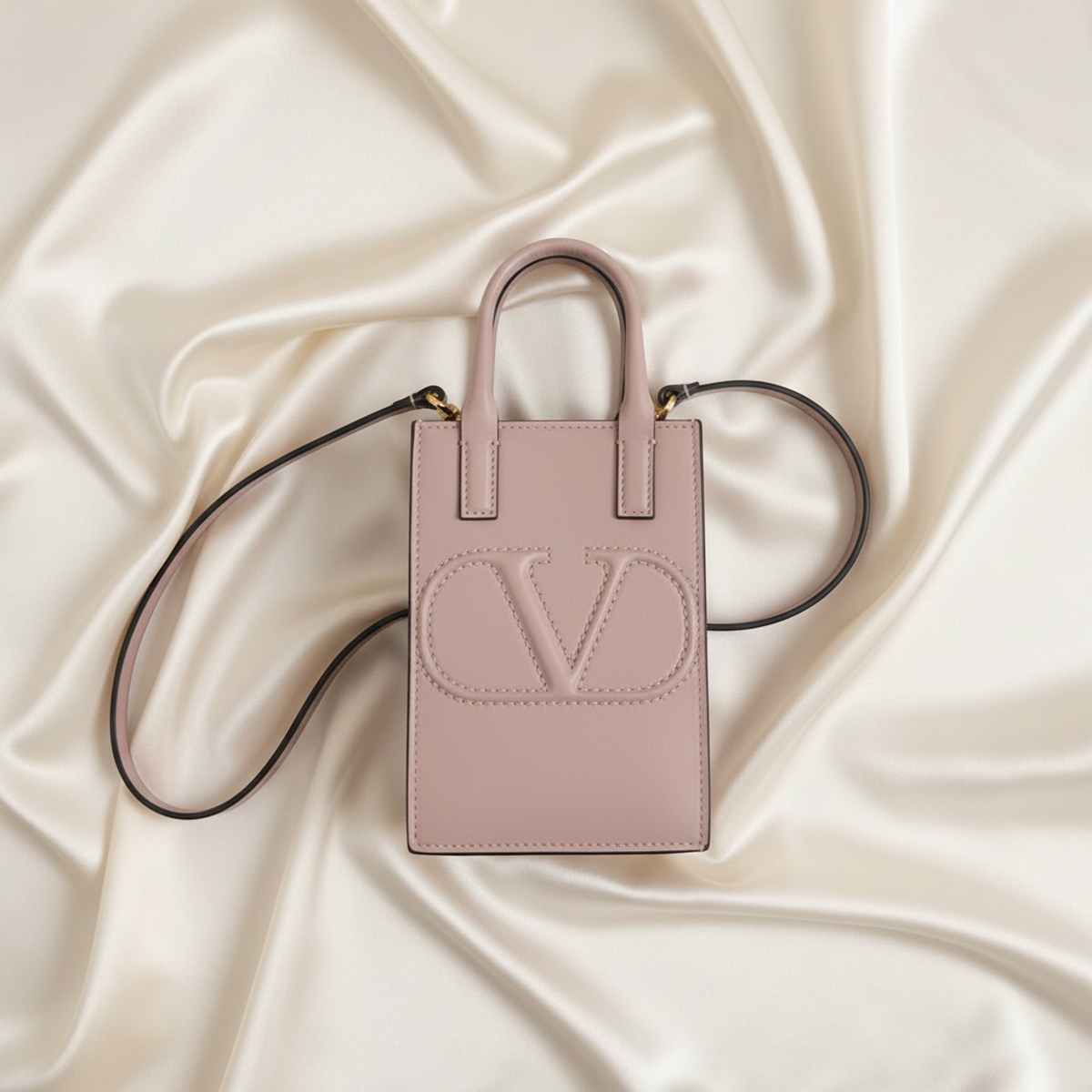 Valentino Garavani V Logo Walk Phone Pouch UW0P0U57QEL Women's Leather Handbag,Shoulder Bag Pink Beige