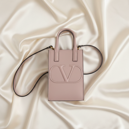 Valentino Garavani V Logo Walk Phone Pouch UW0P0U57QEL Women's Leather Handbag,Shoulder Bag Pink Beige