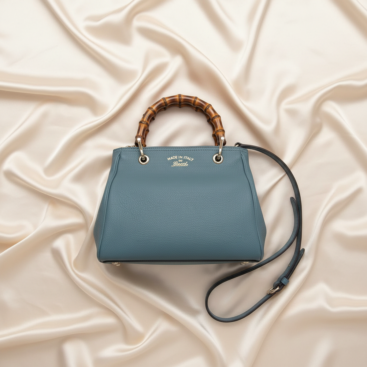 Gucci Bamboo Shopper Small 336032 Women's Leather,Bamboo Handbag,Shoulder Bag Light Blue
