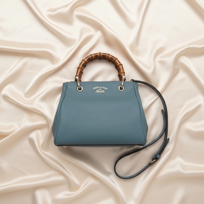 Gucci Bamboo Shopper Small 336032 Women's Leather,Bamboo Handbag,Shoulder Bag Light Blue