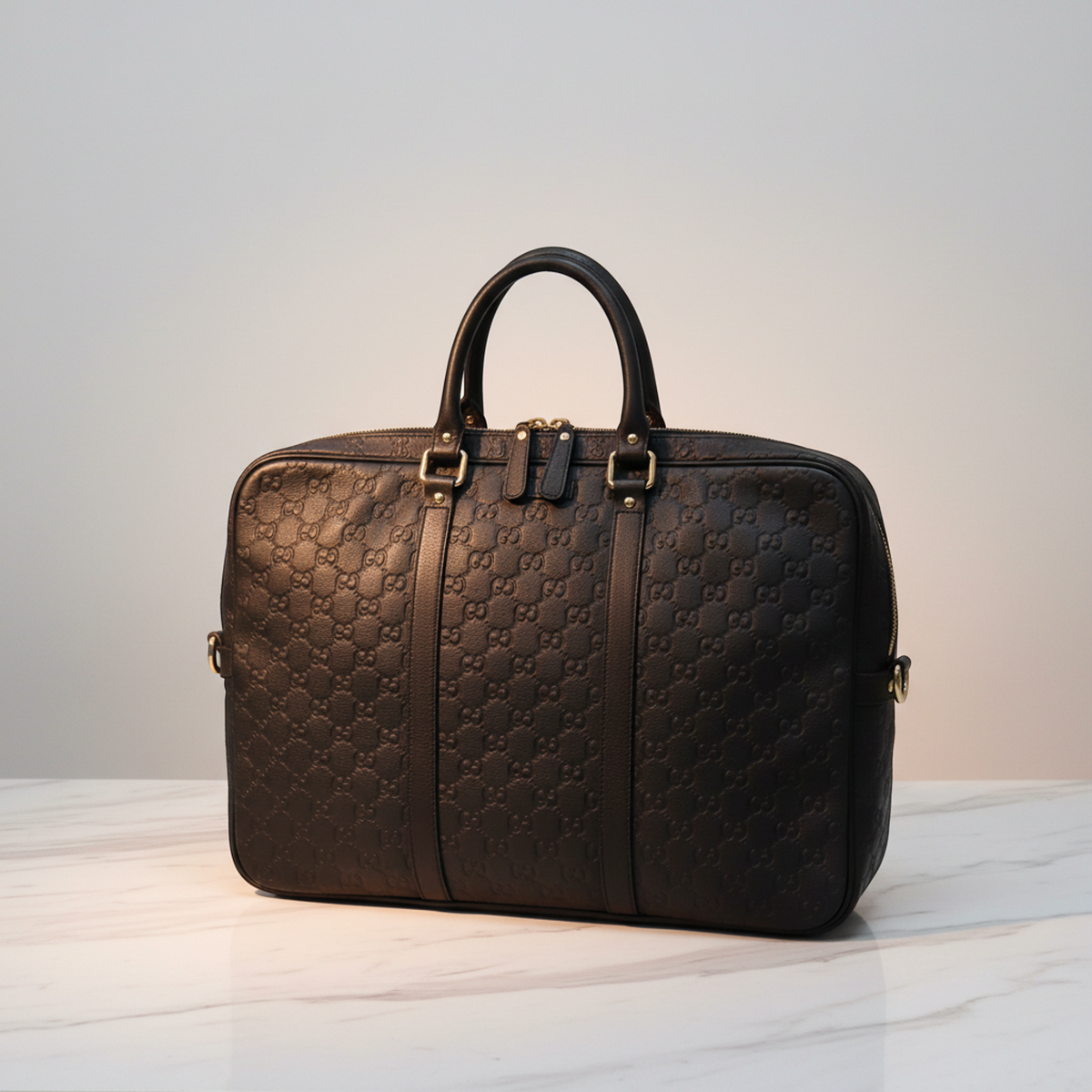 Gucci Guccissima 201480 Men's Leather Briefcase,Handbag Black