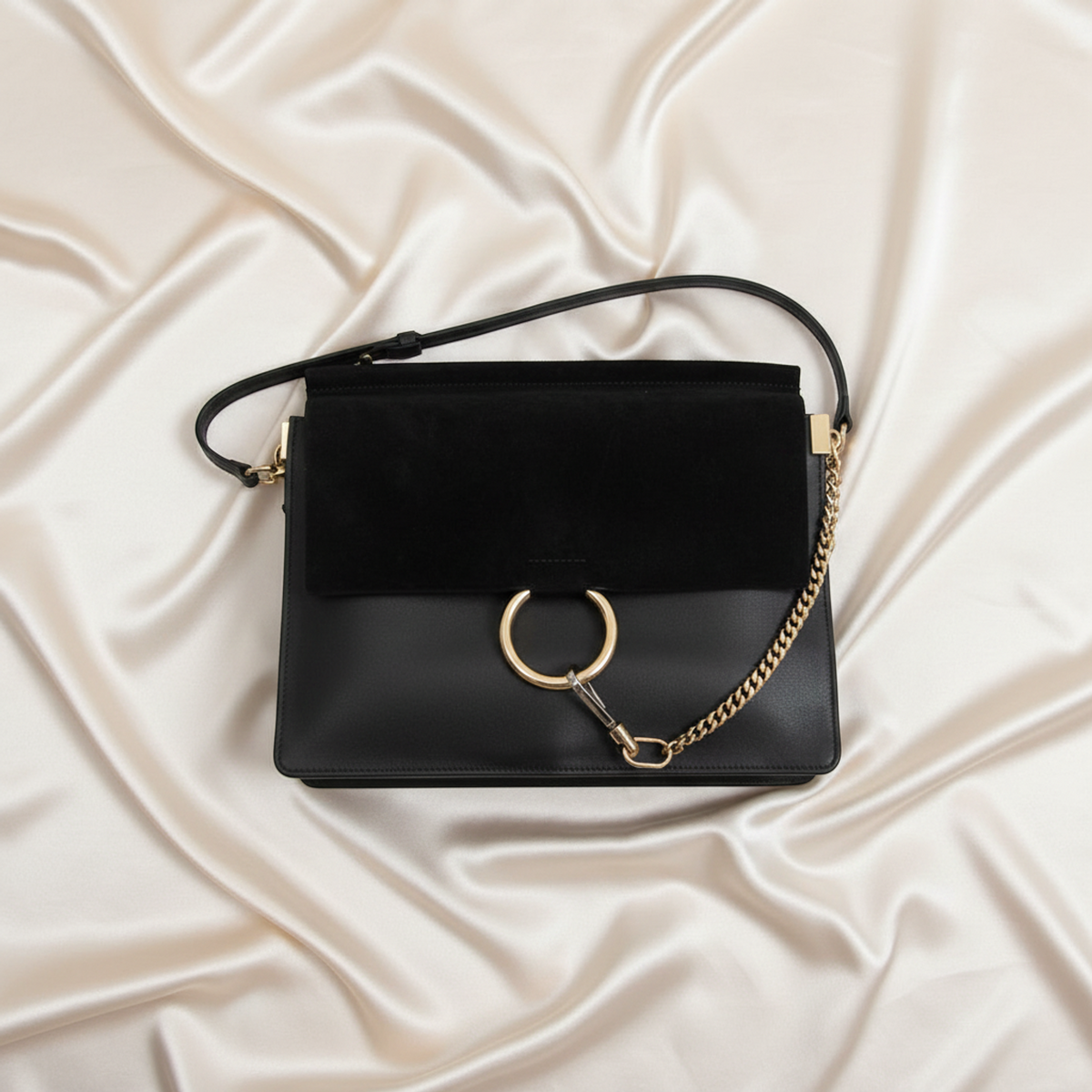 Chloé Faye Medium Women's Leather,Suede Shoulder Bag Black