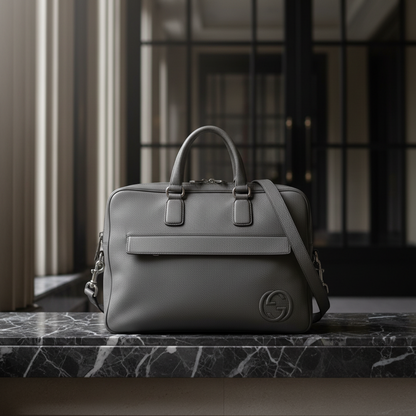 Gucci Interlocking G 322057 Men's Leather Briefcase,Document Case Gray