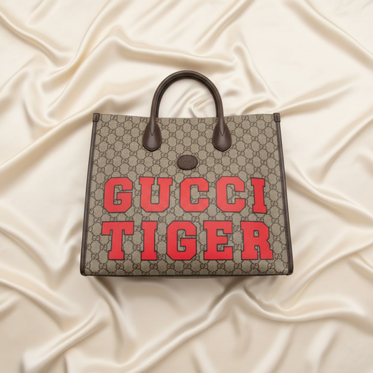 Gucci Gucci Interlocking Gucci Tiger Medium Tote 687827 Men,Women GG Supreme,Leather Shoulder Bag,Tote Bag Beige,Brown