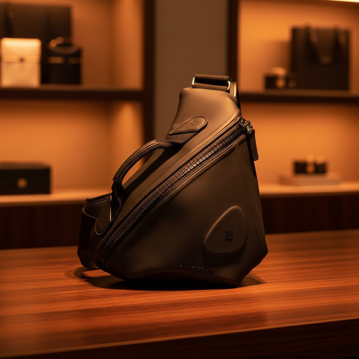 Givenchy G-Zip Triangle Bum Bag Men,Women Polyamide,Leather Sling Bag Black