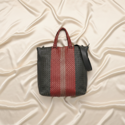 Bottega Veneta Intrecciato Men's Leather Handbag,Tote Bag Dark Gray,Red Brown