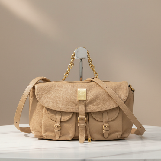 Bvlgari Chain Handle Flap Women's Leather Shoulder Bag Light Beige