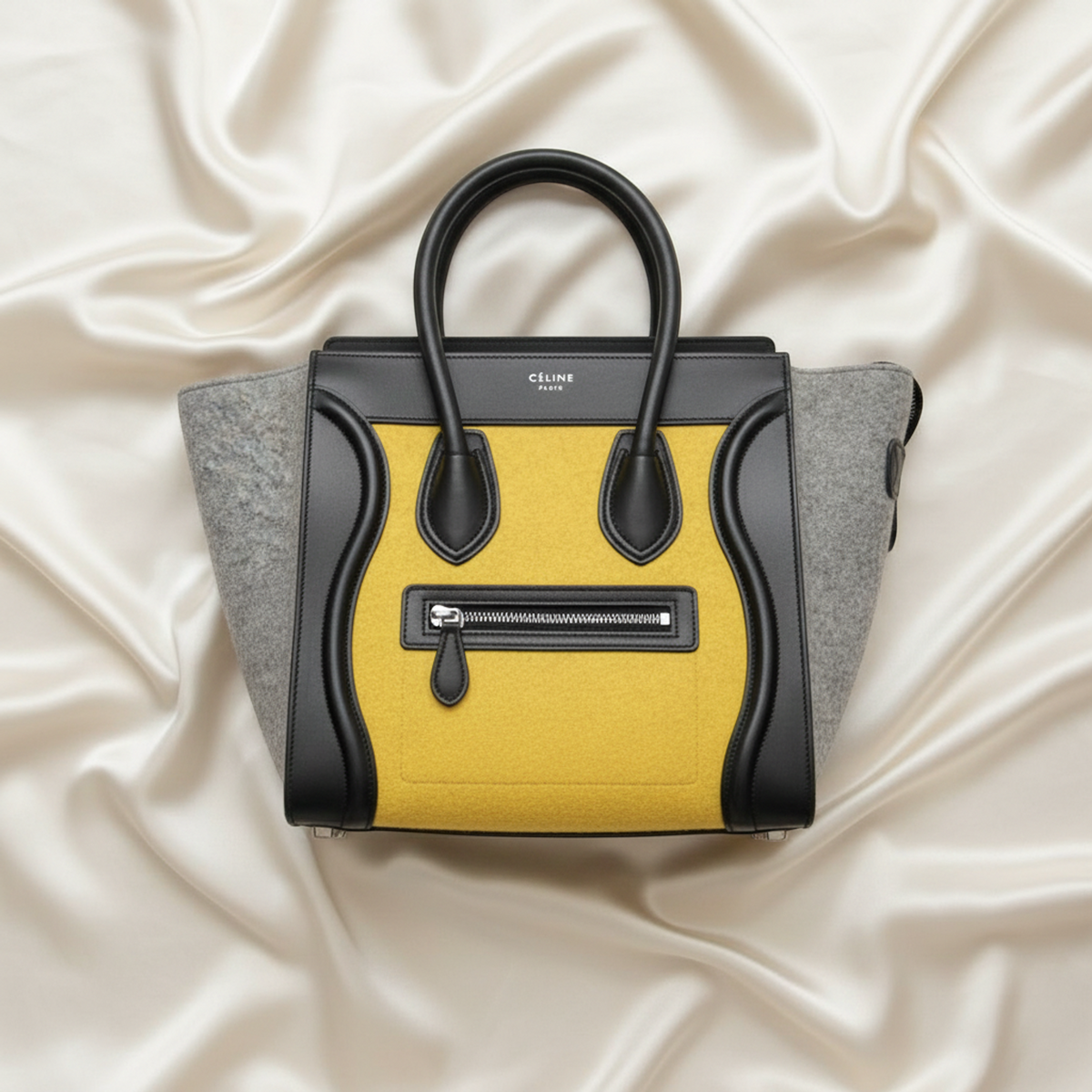 Celine Luggage Micro Shopper Women's Leather,Felt Handbag Black,Gray,Yellow