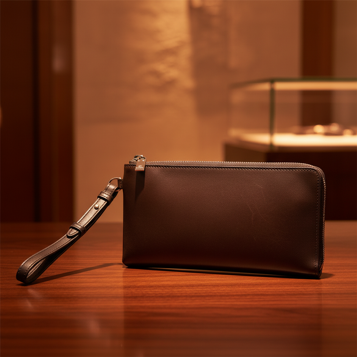 Berluti NINO L-shaped Zipper Small Pouch Men's Leather Pouch Dark Brown