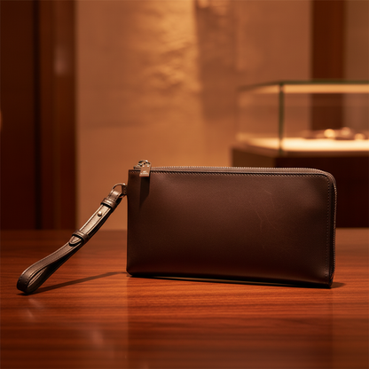 Berluti NINO L-shaped Zipper Small Pouch Men's Leather Pouch Dark Brown