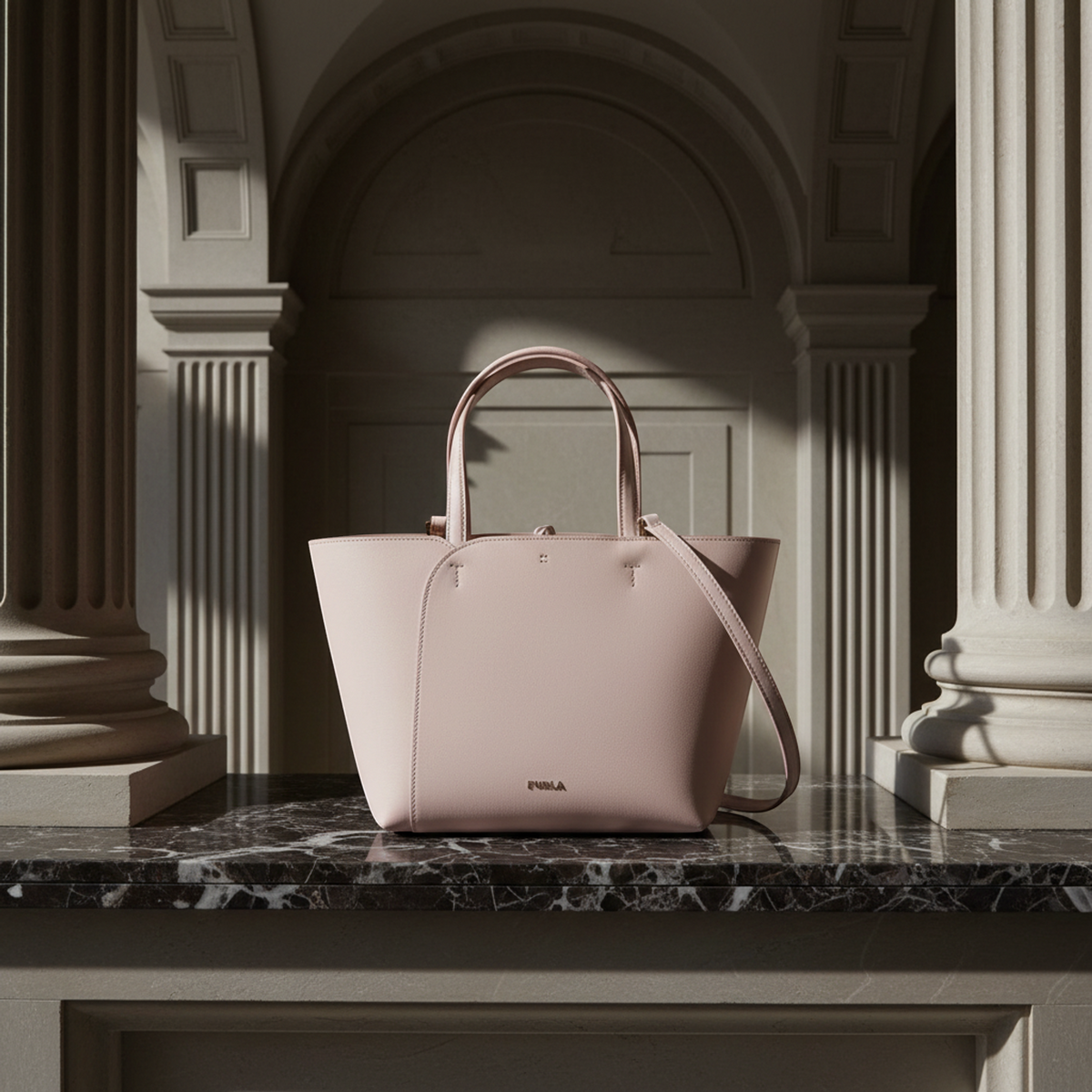 Furla MIADIVA Women's Leather Shoulder Bag,Tote Bag Light Pink
