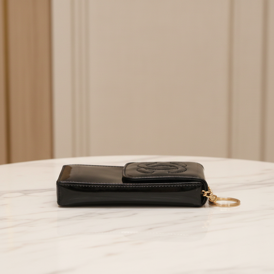 Chanel Coco Mark Mini Pouch With Keyring Women's Leather Pouch Black
