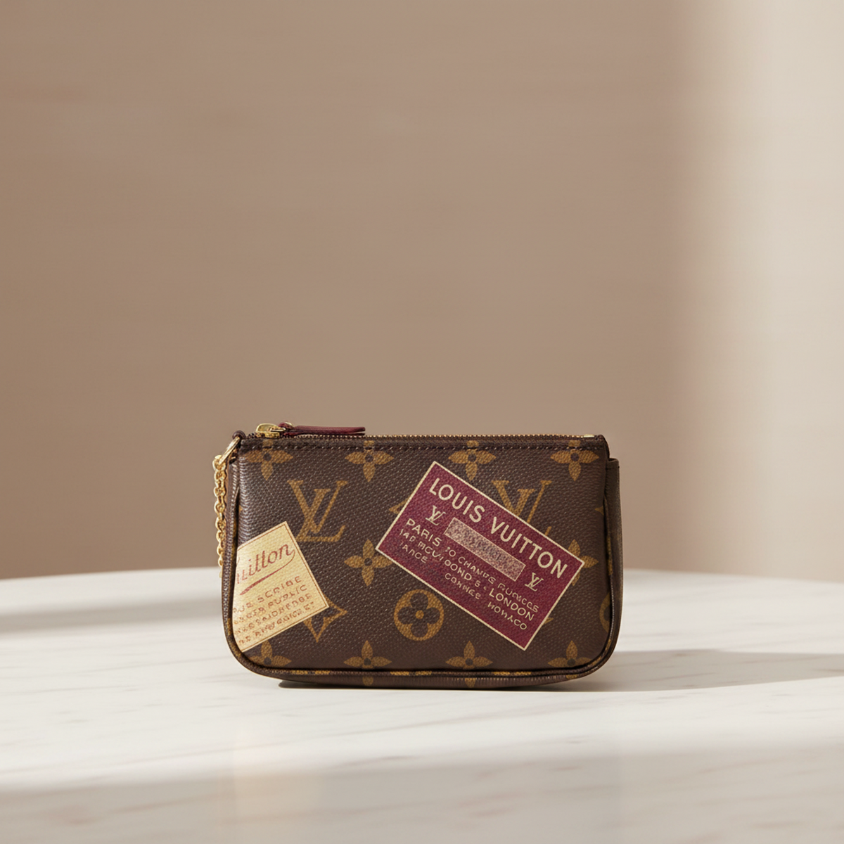 Louis Vuitton Monogram Mini Pochette Accessoires Label Collection M63798 Women,Men Handbag,Pouch Monogram,Wine