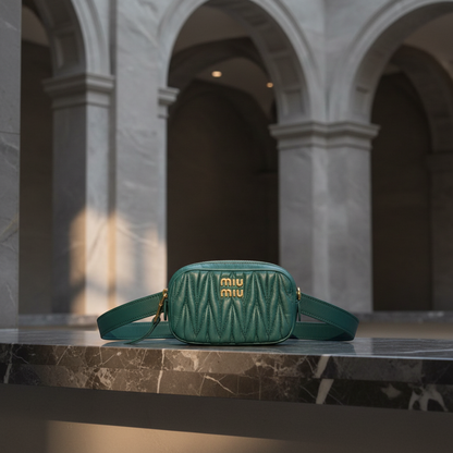 Miu Miu Matelasse Belt Bag Mini 5CC568 Women's Leather Fanny Pack,Sling Bag Green