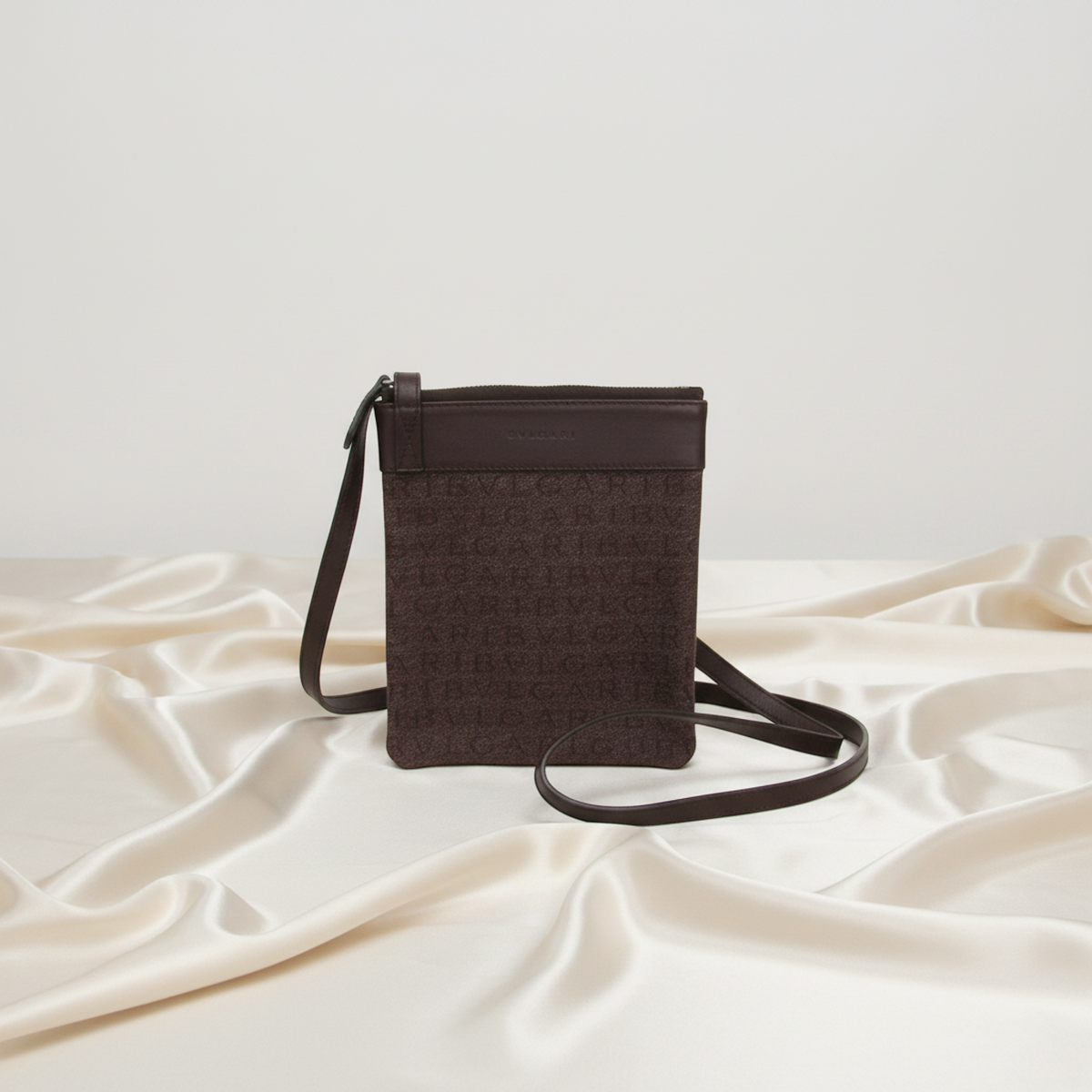 Bvlgari Logomania Crossbody Small Pouch Women's Denim,Leather Pouch,Shoulder Bag Brown